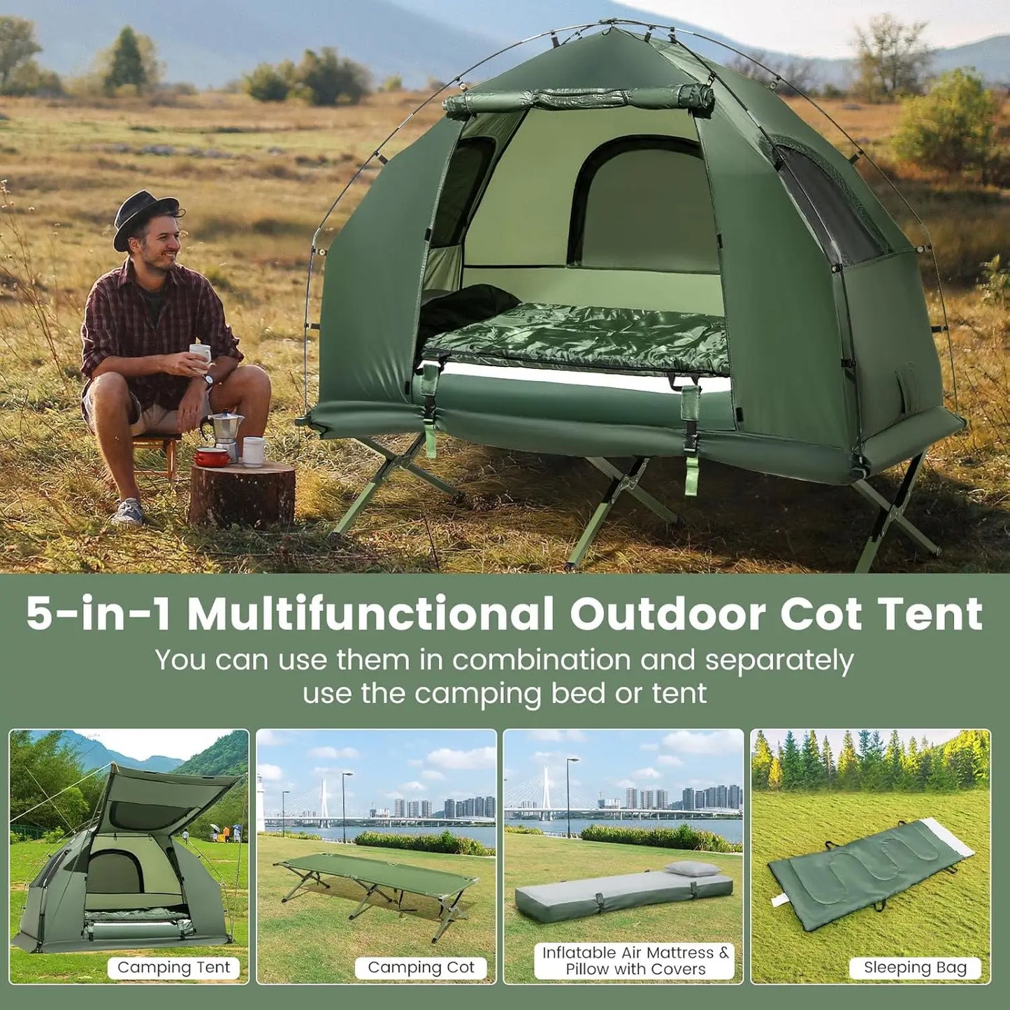 5-in-1 Camping Tent Cot Combo